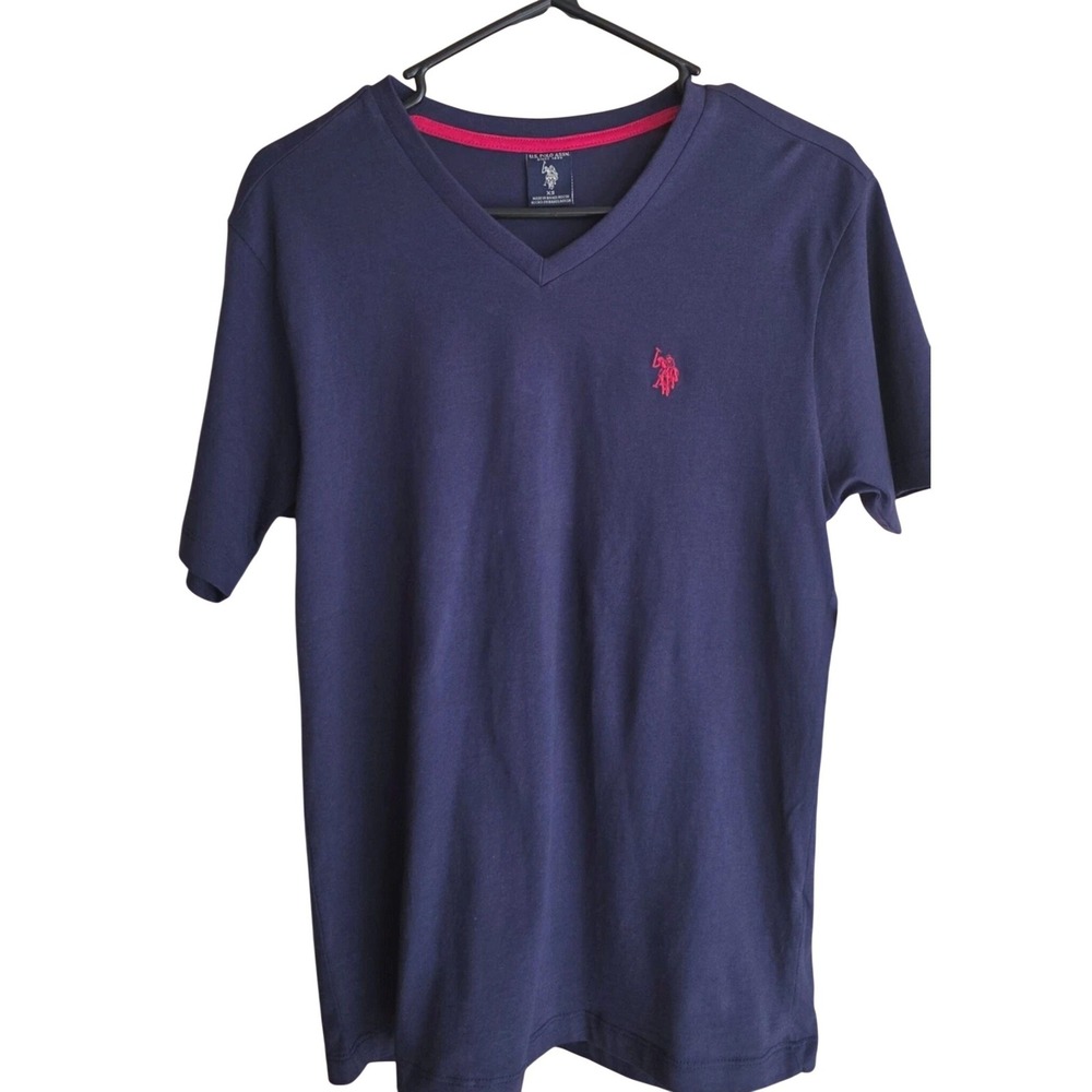 US POLO ASSN Mens Navy Blue V-Neck Short Sleeve Cotton T-Shirt L Basic